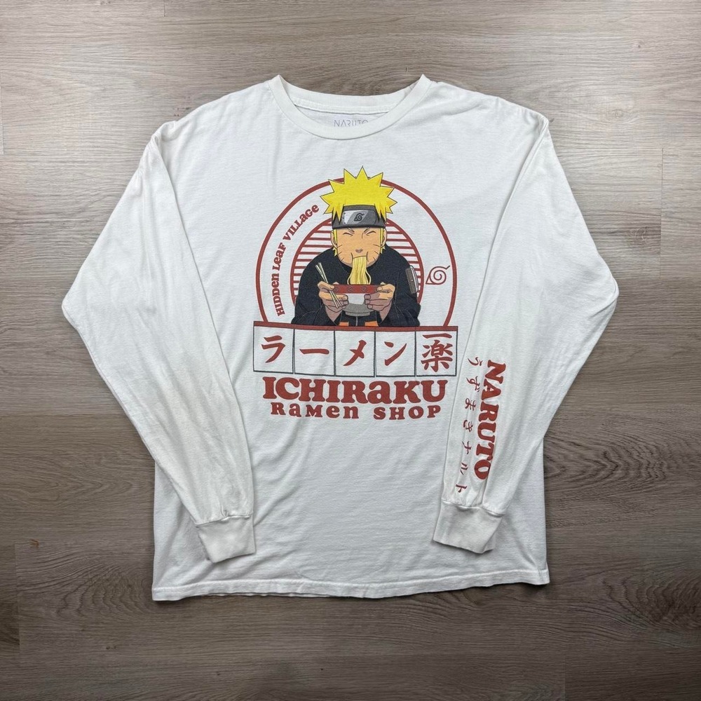 Naruto Shippuden Ichiraku Ramen Shop Graphic Long Sleeve T-Shirt White L